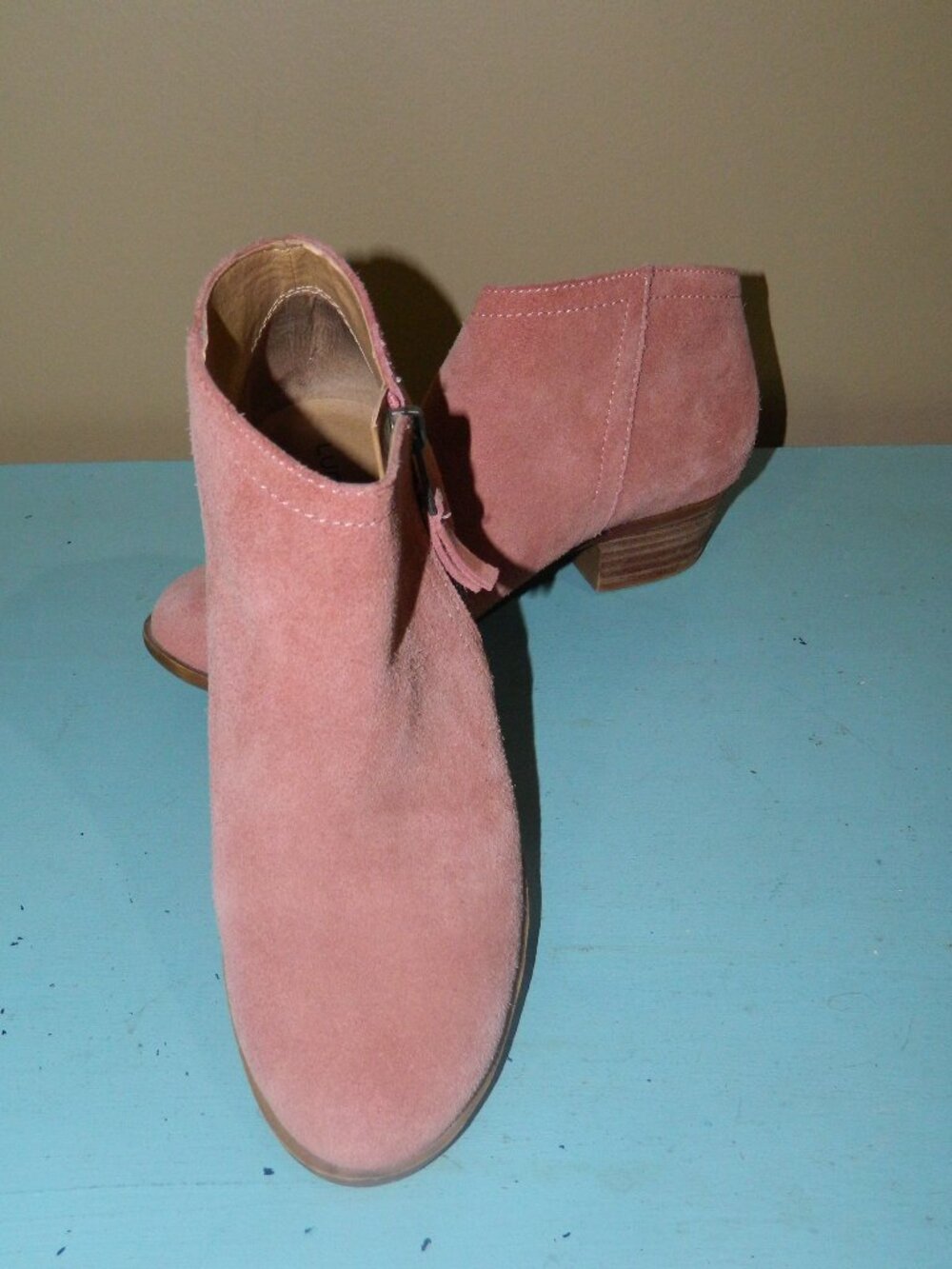 Lucky Brand Brielley 2 Bootie Canyon Rose Suede Side Zip Ankle Sz 5.5